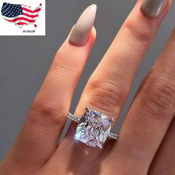 925 Silver Huge Sapphire Jewelry Woman Men Wedding Engagement Ring Gift Sz 6-10 